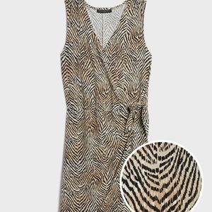 Banana Republic Tie- Knot Wrap Dress. Animal Print, Ver Neck, Overlapping M